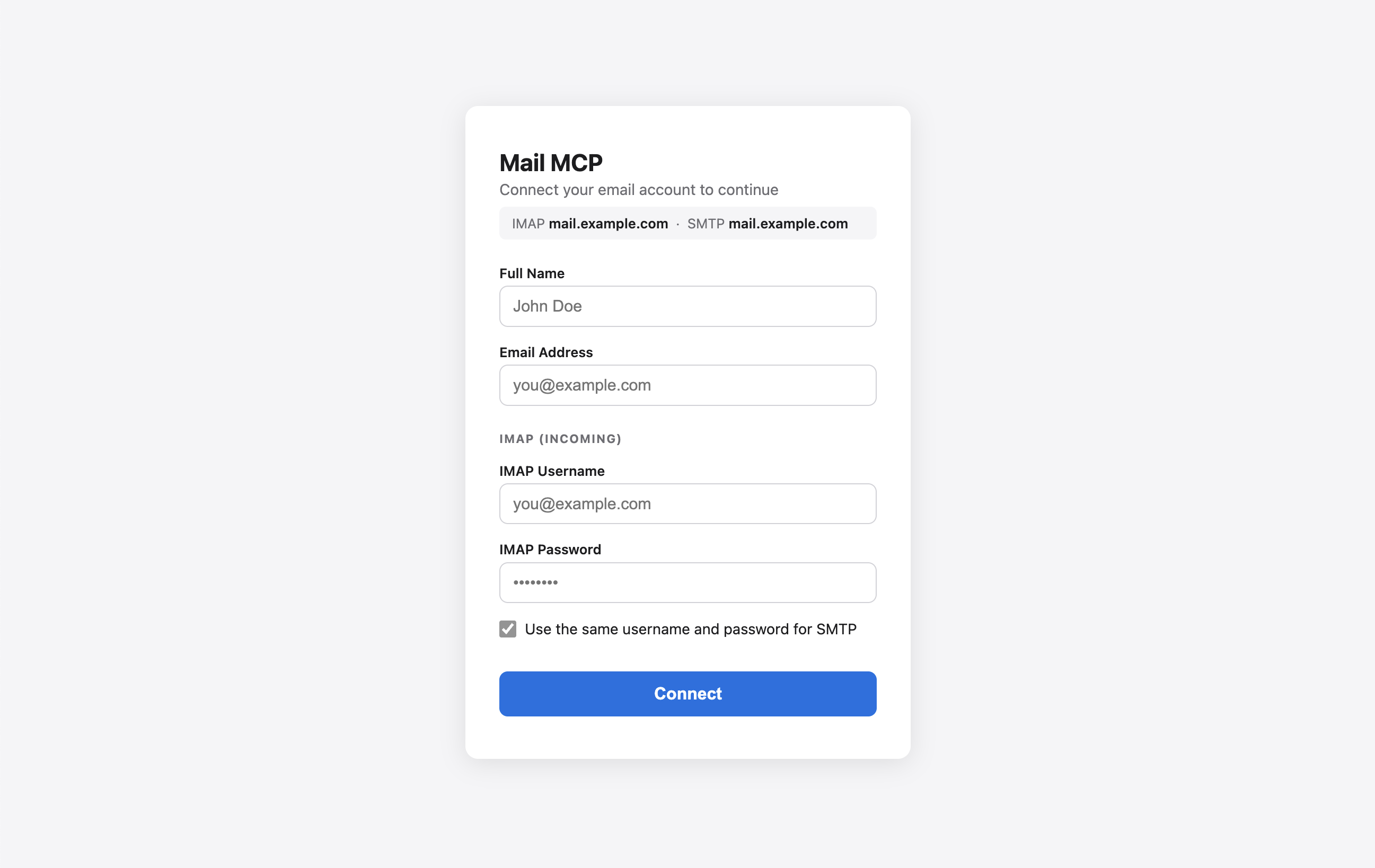 Mail MCP OAuth login form
